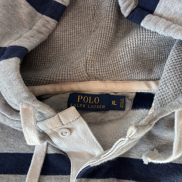 Polo by Ralph Lauren Button-Up Striped Heavyweight Hoodie - XL - Gray & Blue - Picture 3 of 8